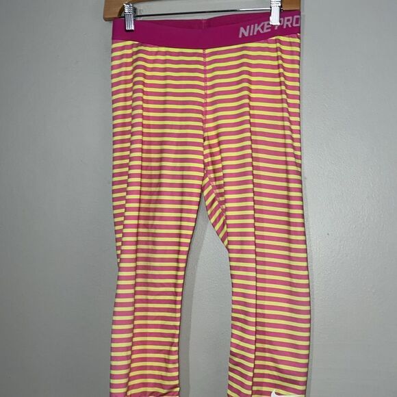Nike Pro Dri Fit women’s sz large striped sport leggingsp - Picture 2 of 9
